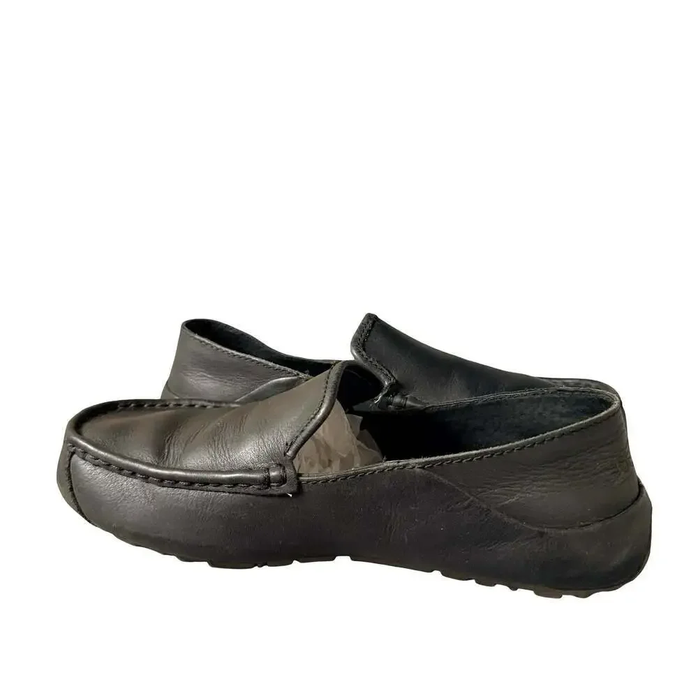 UGG Hunley Leather Men’s Loafer Slippers in Black
